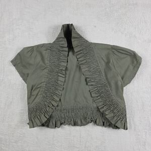 Last Kiss Army Green Cropped Jacket Size XL Preppy Ruffle Y2K Open Front